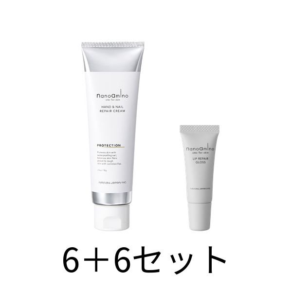 ニューウェイジャパン 【6点購入で6点無料】ナノアミノ　ハンド＆ネイル　リペアクリーム　プロテクション（無香料）　70g×6＋リップリペアグロス5g×6