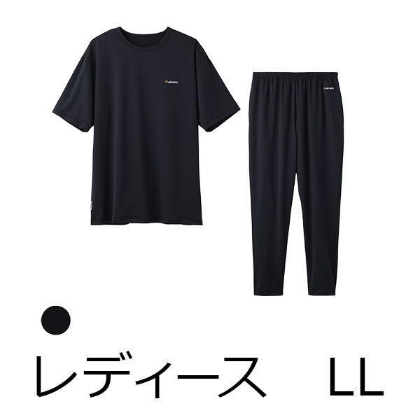 ガモウ関西 10%OFF　ベネクス リカバリーウェア リフレッシュTシャツ　＆　ロングテーパードパンツセット　（レディース・LLサイズ・ブラック）