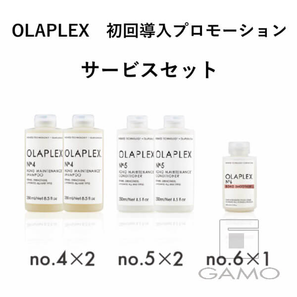 OLAPLEX　初回導入プロモーション　サービスセット（ホームケアアイテム5点／内容：No.4　ボンドメンテナンスシャンプー250ml×2点、No.5　 ボンドメンテナンスコンディショナー250ml×2点、No.6　ボンドスムーサー100ml×1点）　※キャンぺーン適応商品